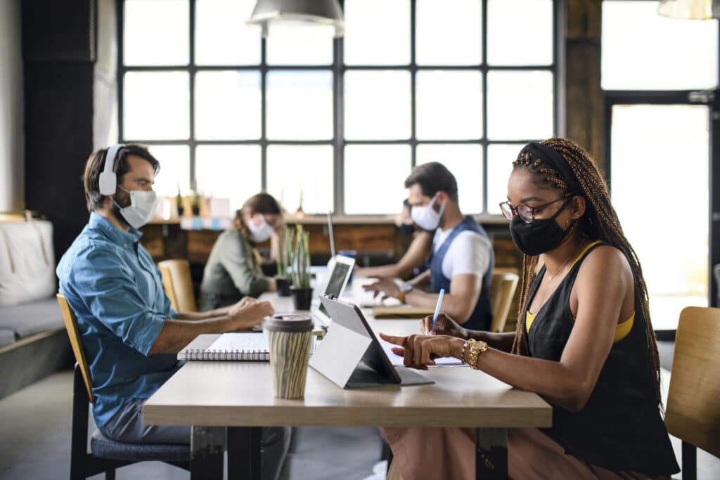 Office Workers with Masks in Kitchener-Waterloo